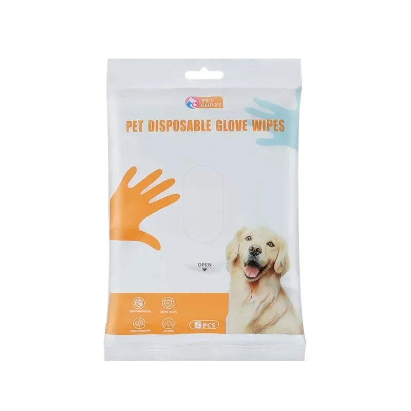 6Pcs/Bag Pet Wash-Free Gloves Cat Bath Deodorant Wipes Disposable Cleaning Dry Cleaning Dog Wipes Gentle and Convenient Gloves