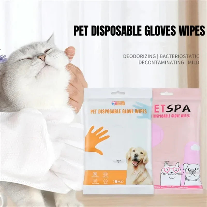 6Pcs/Bag Pet Wash-Free Gloves Cat Bath Deodorant Wipes Disposable Cleaning Dry Cleaning Dog Wipes Gentle and Convenient Gloves