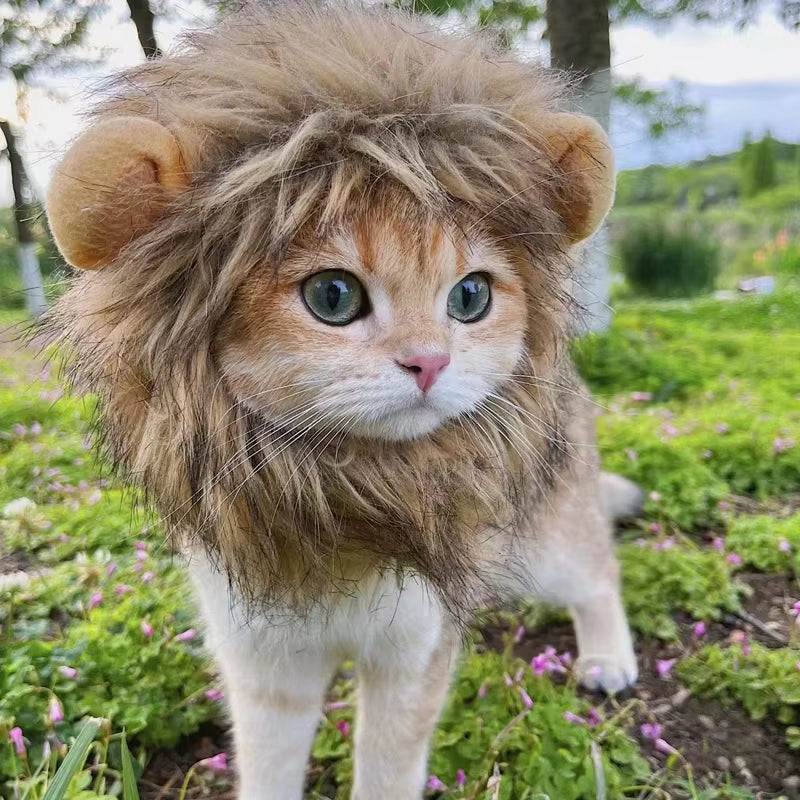 Cute Cat Lion Mane Costume Wig for Pets - Fancy Party Hat with Ears for Dogs and Cats