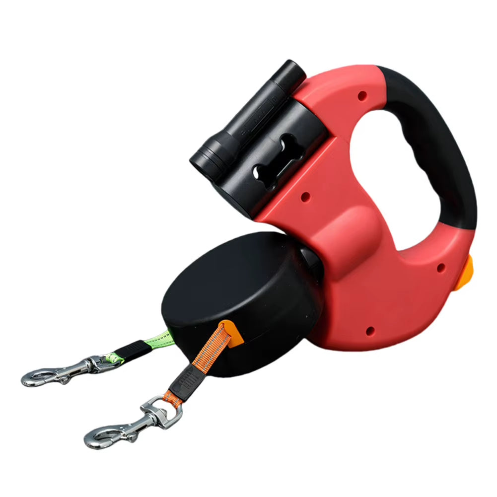 Double Headed Dog Leash Traction Rope with LED Light Dual Pet Leash Retractable Dog Leash for Small Medium Dogs