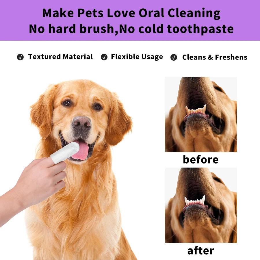 Convenient No-Rinse Dog Teeth Whitening Wet Wipes Animal Finger Cleaning Solution for Pets Easy Teeth Care
