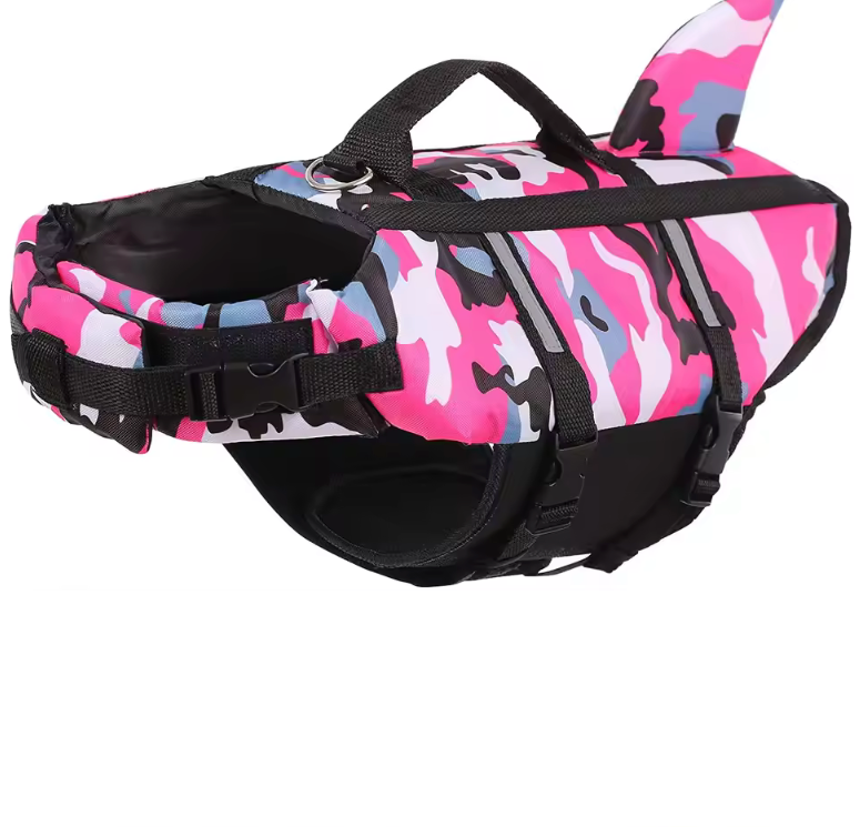 Pet Dog Life Jacket Vest Clothes Life Vest Collar Harness Pet Dog Swimming Summer Swimwear Clothes Camouflage Shark Blue Fuchsia