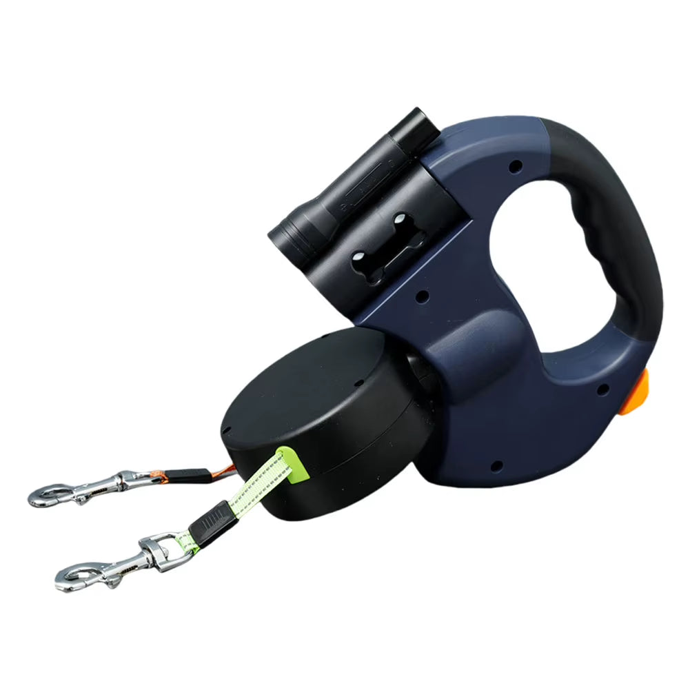 Double Headed Dog Leash Traction Rope with LED Light Dual Pet Leash Retractable Dog Leash for Small Medium Dogs