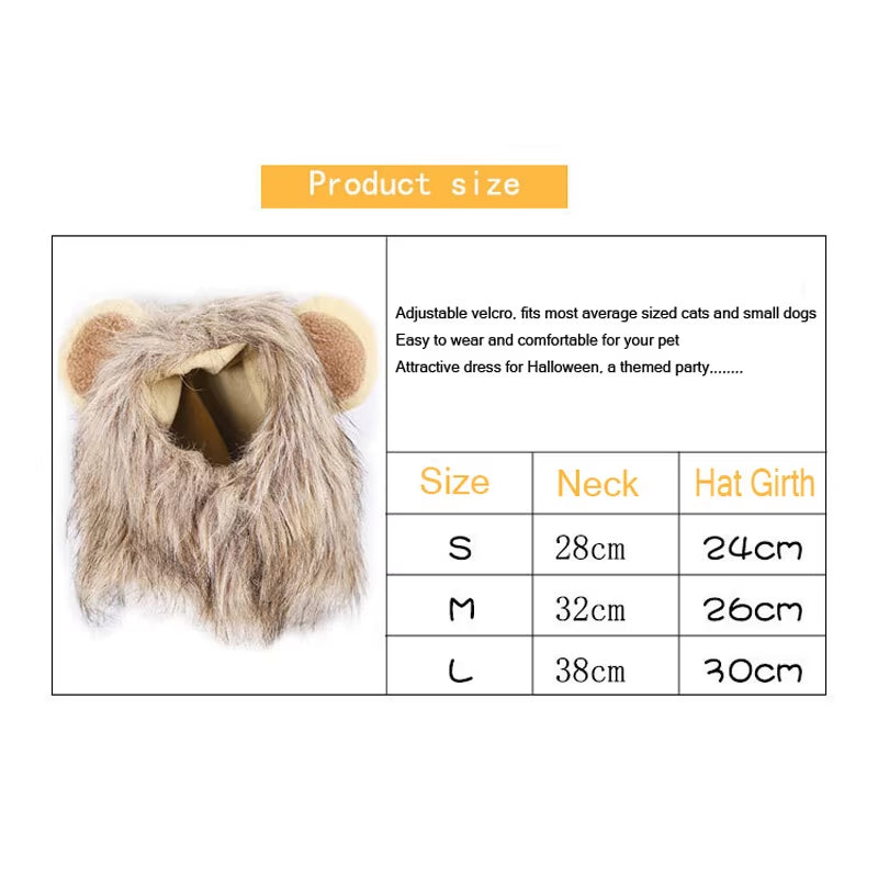 Cute Cat Lion Mane Costume Wig for Pets - Fancy Party Hat with Ears for Dogs and Cats