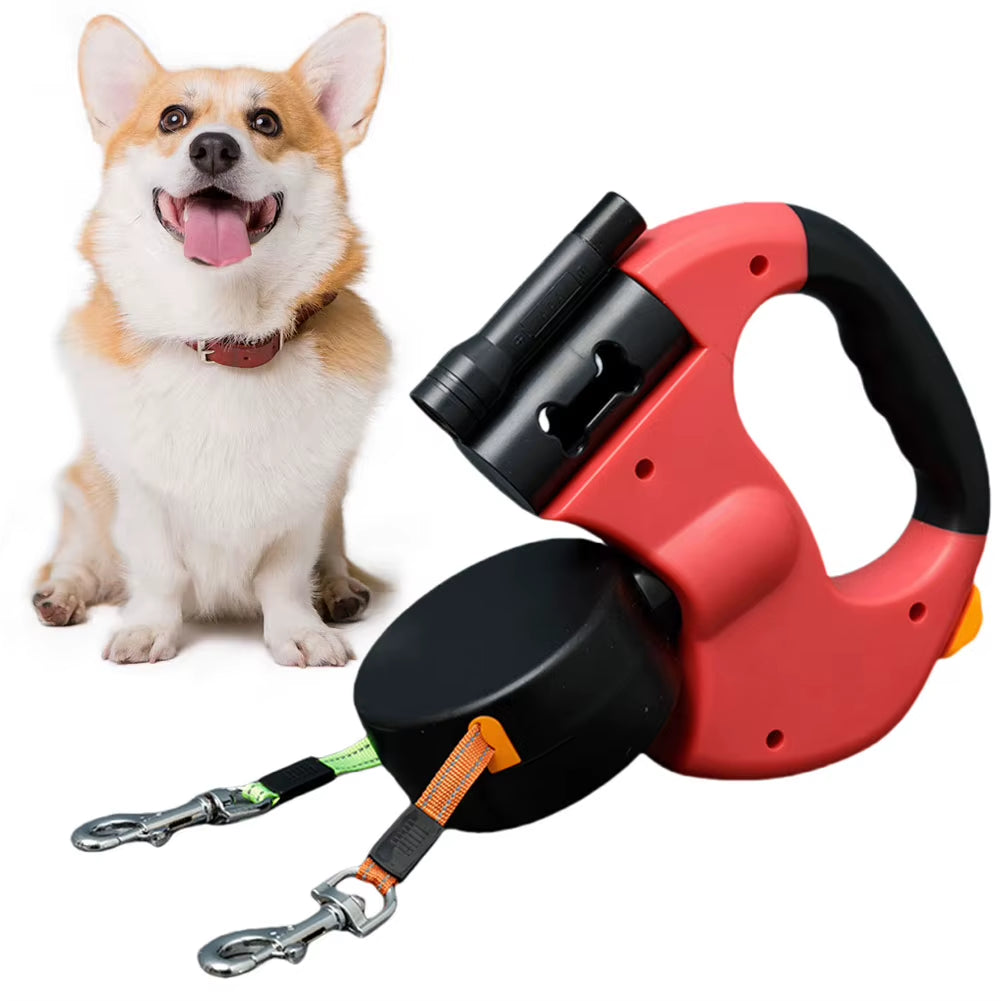 Double Headed Dog Leash Traction Rope with LED Light Dual Pet Leash Retractable Dog Leash for Small Medium Dogs
