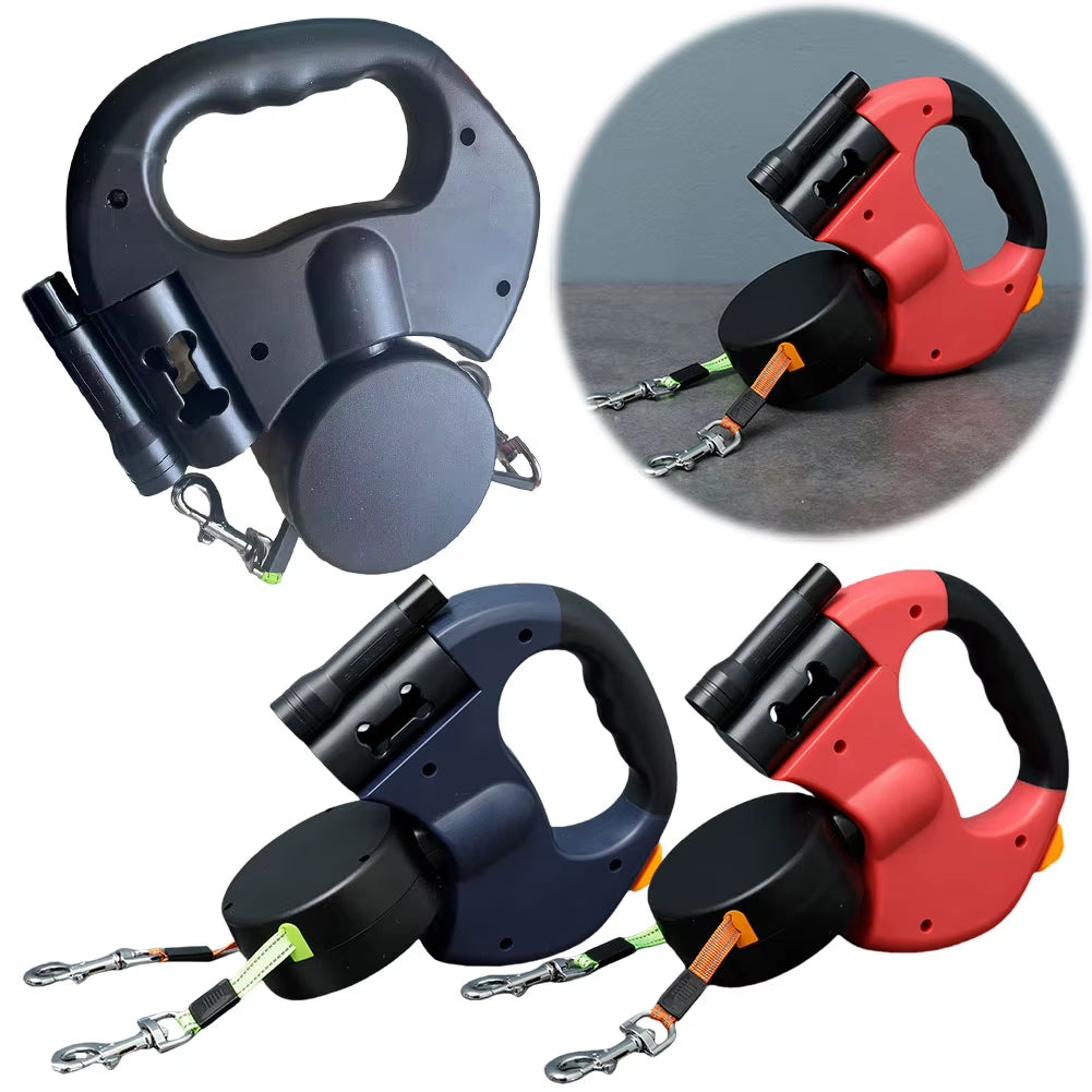 Double Headed Dog Leash Traction Rope with LED Light Dual Pet Leash Retractable Dog Leash for Small Medium Dogs