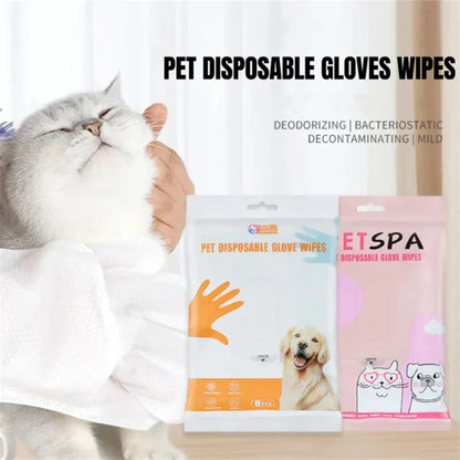 6Pcs/Bag Pet Wash-Free Gloves Cat Bath Deodorant Wipes Disposable Cleaning Dry Cleaning Dog Wipes Gentle and Convenient Gloves