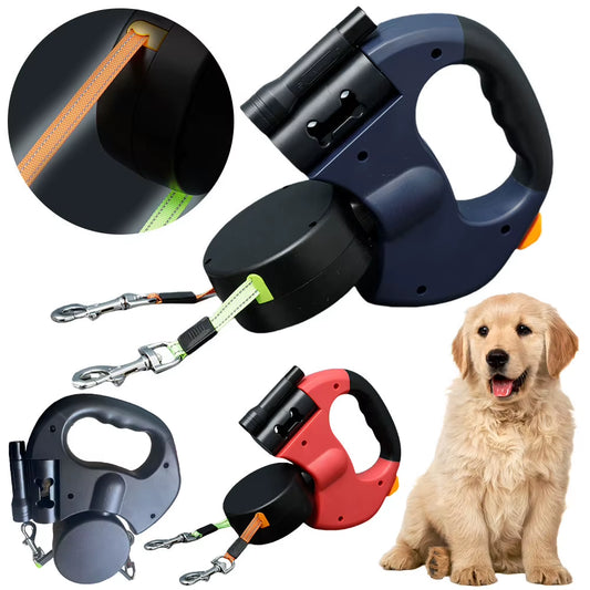 Double Headed Dog Leash Traction Rope with LED Light Dual Pet Leash Retractable Dog Leash for Small Medium Dogs