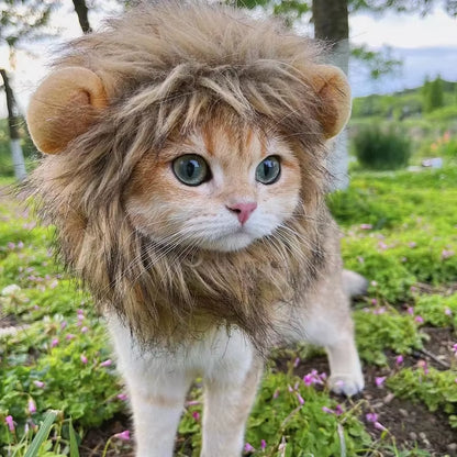 Cute Cat Lion Mane Costume Wig for Pets - Fancy Party Hat with Ears for Dogs and Cats