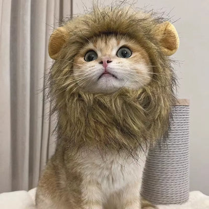 Cute Cat Lion Mane Costume Wig for Pets - Fancy Party Hat with Ears for Dogs and Cats