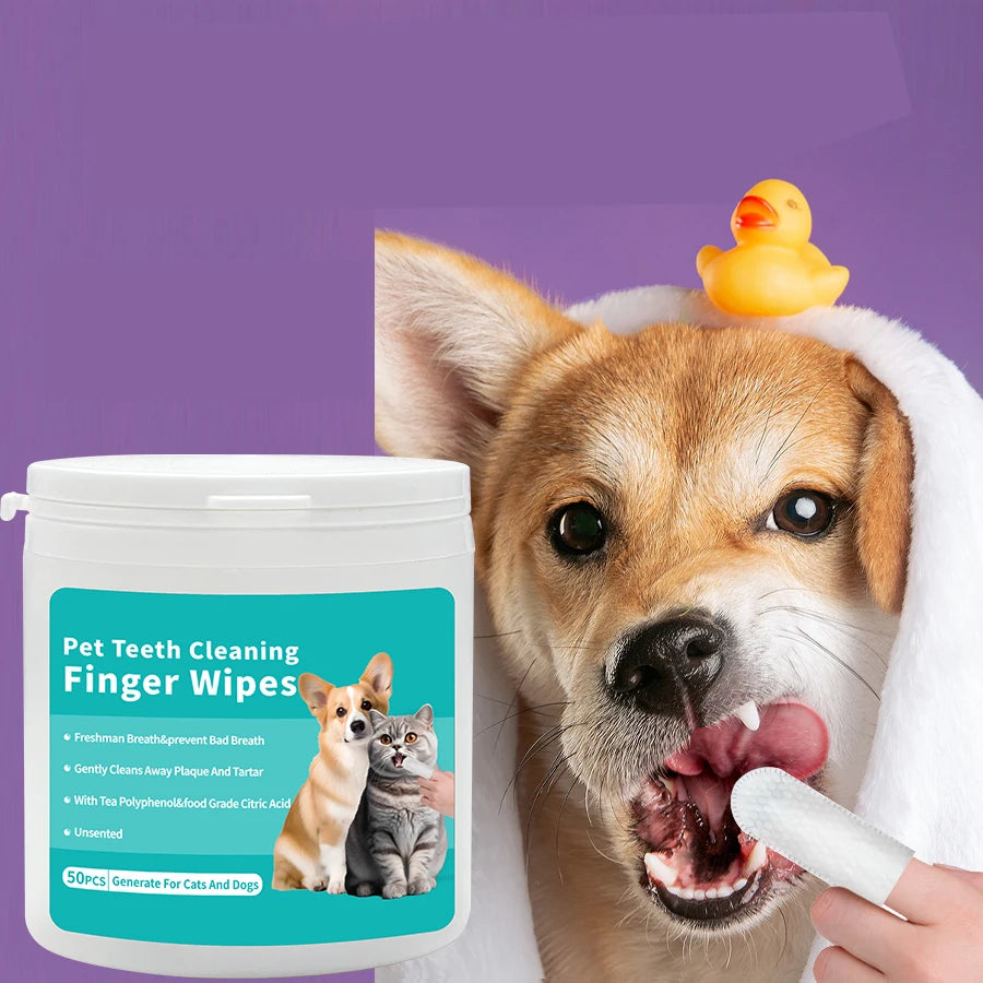 Convenient No-Rinse Dog Teeth Whitening Wet Wipes Animal Finger Cleaning Solution for Pets Easy Teeth Care
