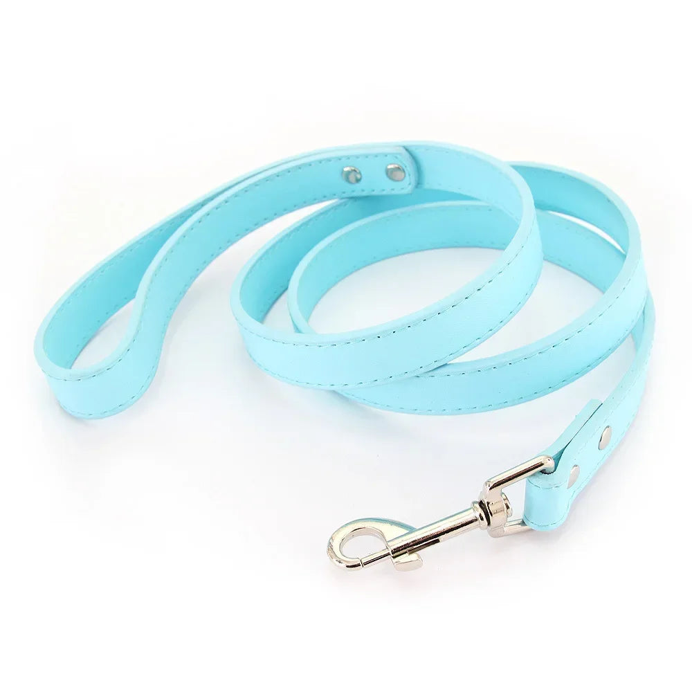 Leather Cat Dog Leashes Colorful Puppy Walking Leashes Harness Collar Lead Rope for Small Medium Large Dogs Pet Supplies 1.2M