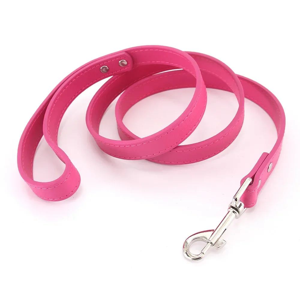 Leather Cat Dog Leashes Colorful Puppy Walking Leashes Harness Collar Lead Rope for Small Medium Large Dogs Pet Supplies 1.2M