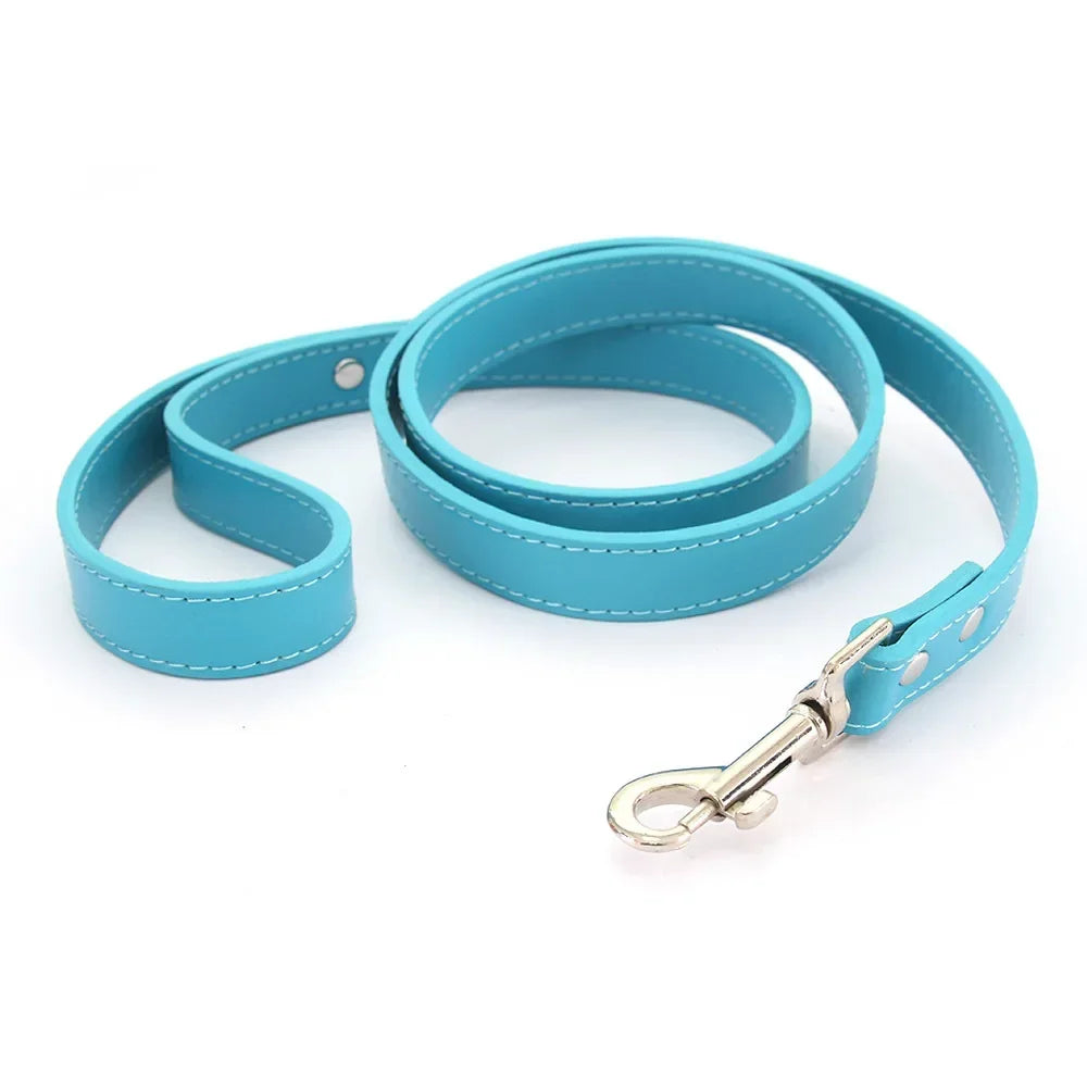 Leather Cat Dog Leashes Colorful Puppy Walking Leashes Harness Collar Lead Rope for Small Medium Large Dogs Pet Supplies 1.2M