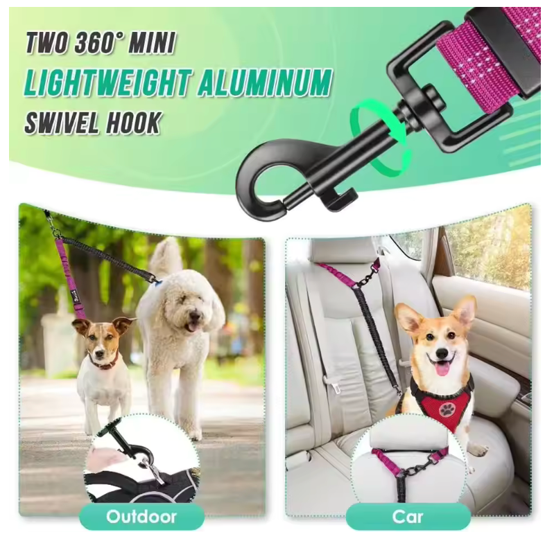 1.6Ft Long Dual Dog Leash Attachment - Double Leashes for Training Small to Large Dogs Adjustable Strap, Shock Absorbing Bungee