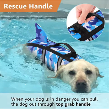Pet Dog Life Jacket Vest Clothes Life Vest Collar Harness Pet Dog Swimming Summer Swimwear Clothes Camouflage Shark Blue Fuchsia