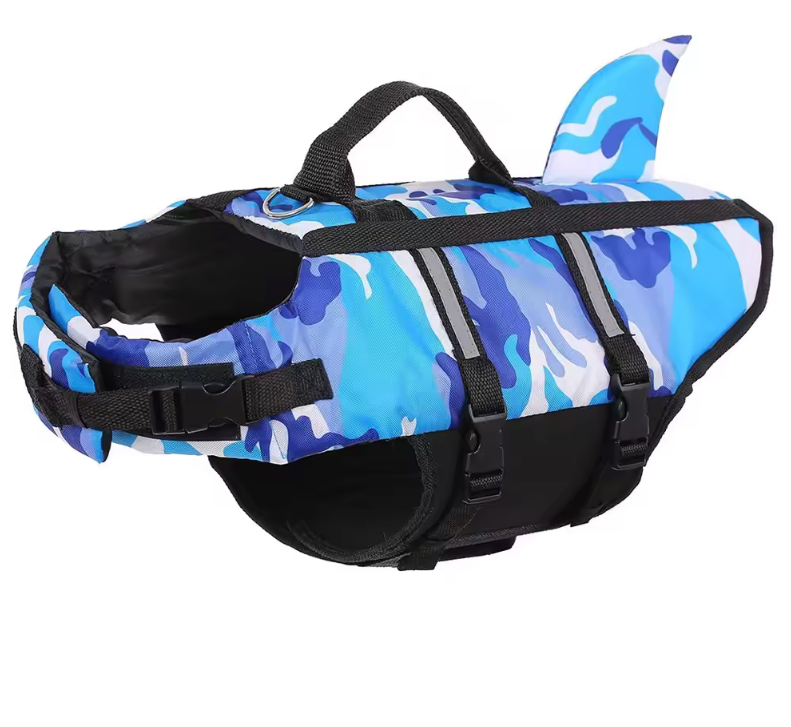 Pet Dog Life Jacket Vest Clothes Life Vest Collar Harness Pet Dog Swimming Summer Swimwear Clothes Camouflage Shark Blue Fuchsia