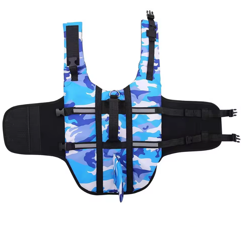 Pet Dog Life Jacket Vest Clothes Life Vest Collar Harness Pet Dog Swimming Summer Swimwear Clothes Camouflage Shark Blue Fuchsia