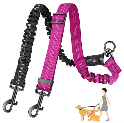 1.6Ft Long Dual Dog Leash Attachment - Double Leashes for Training Small to Large Dogs Adjustable Strap, Shock Absorbing Bungee