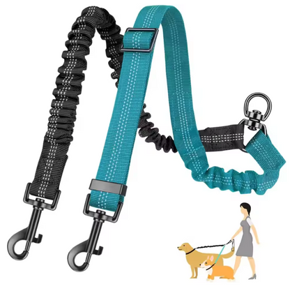 1.6Ft Long Dual Dog Leash Attachment - Double Leashes for Training Small to Large Dogs Adjustable Strap, Shock Absorbing Bungee