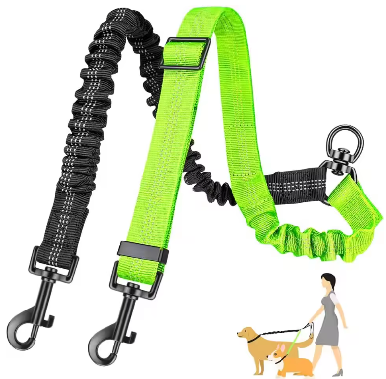 1.6Ft Long Dual Dog Leash Attachment - Double Leashes for Training Small to Large Dogs Adjustable Strap, Shock Absorbing Bungee