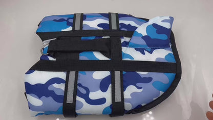 Pet Dog Life Jacket Vest Clothes Life Vest Collar Harness Pet Dog Swimming Summer Swimwear Clothes Camouflage Shark Blue Fuchsia
